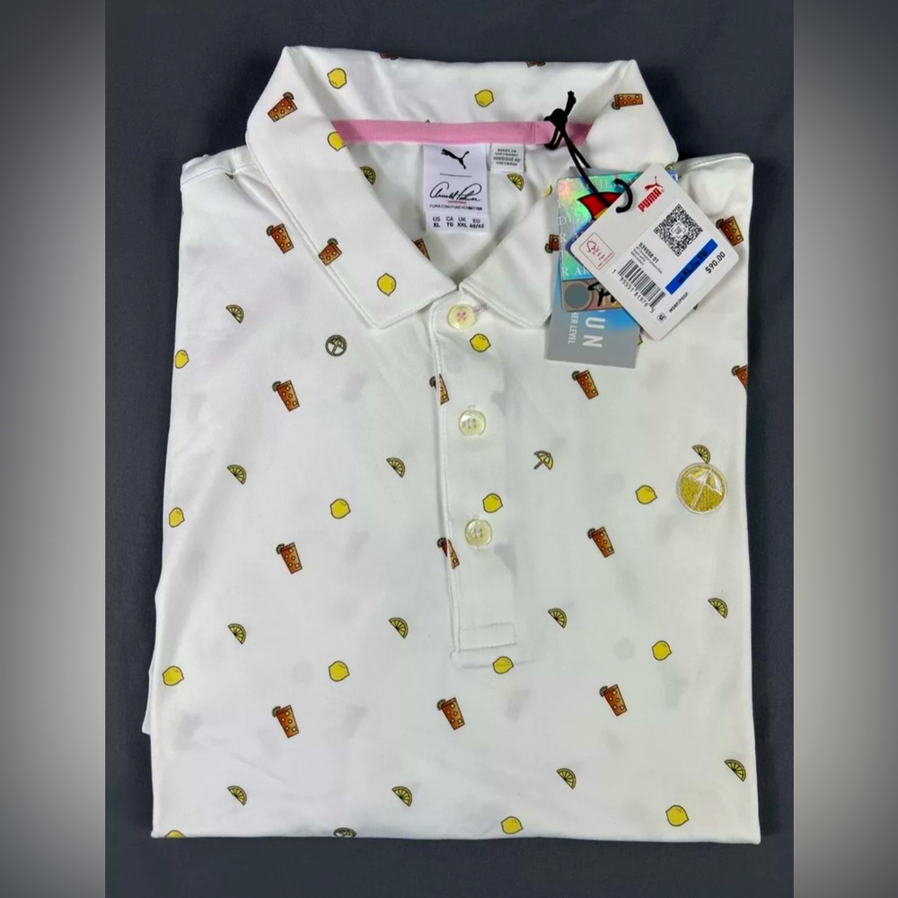 Puma Golf Shirt Polo Arnold Palmer Cloudspun Lemons Print XL White Polyester